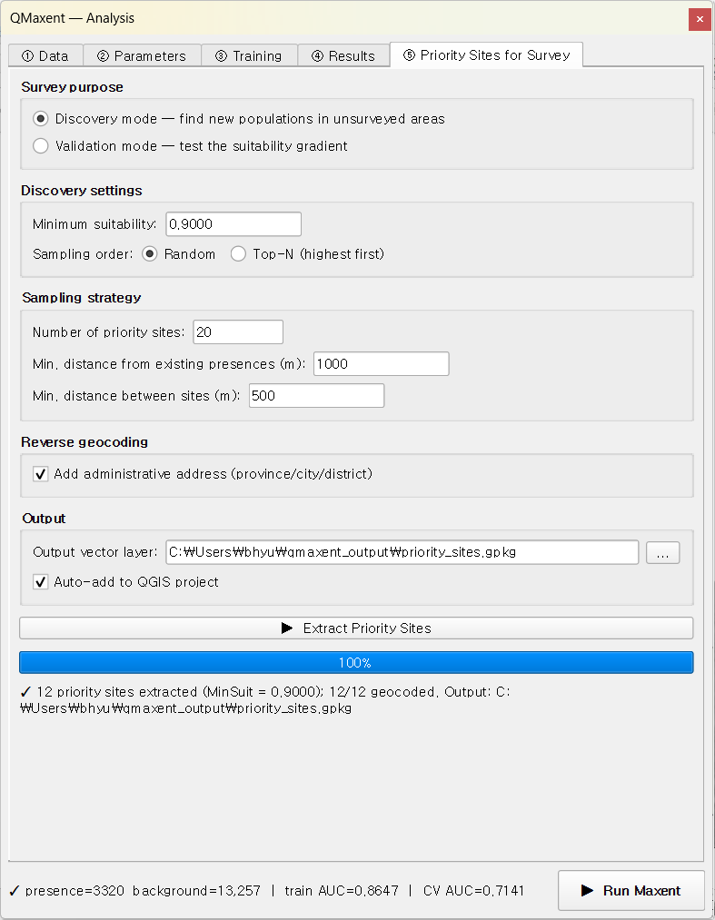Priority Sites tab in Discovery mode for Ariolimax — form filled in