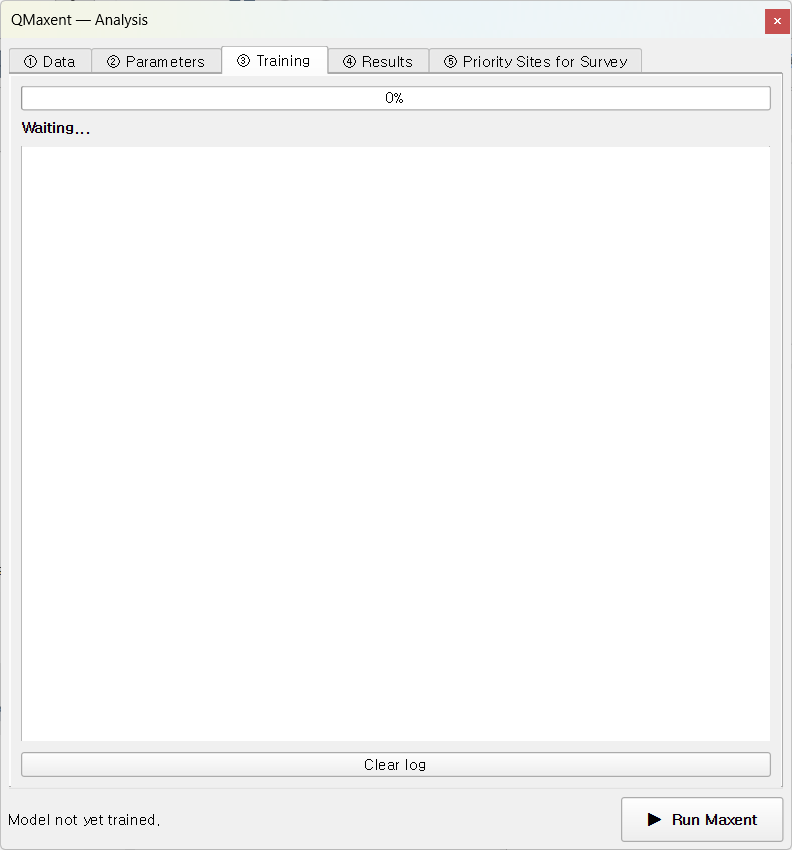 Training tab in its initial waiting state